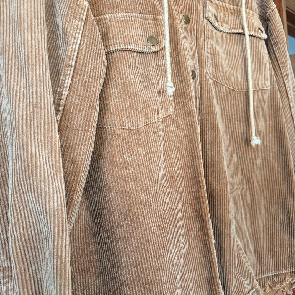 Tan Corduroy Hooded Jacket - Picture 2 of 4